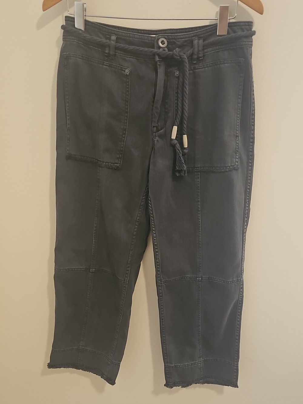 Anthropologie Dark Gray Cropped Drawstring Utility Pants.pockets Rope Belt Sz 28